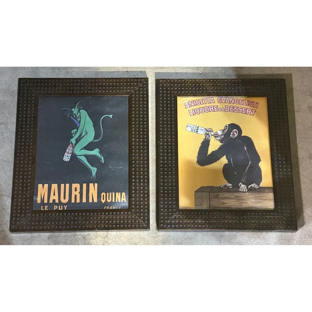 Set of 2 Vintage Alcohol Ad Prints Framed 11x13 Maurin Quina Anisetta